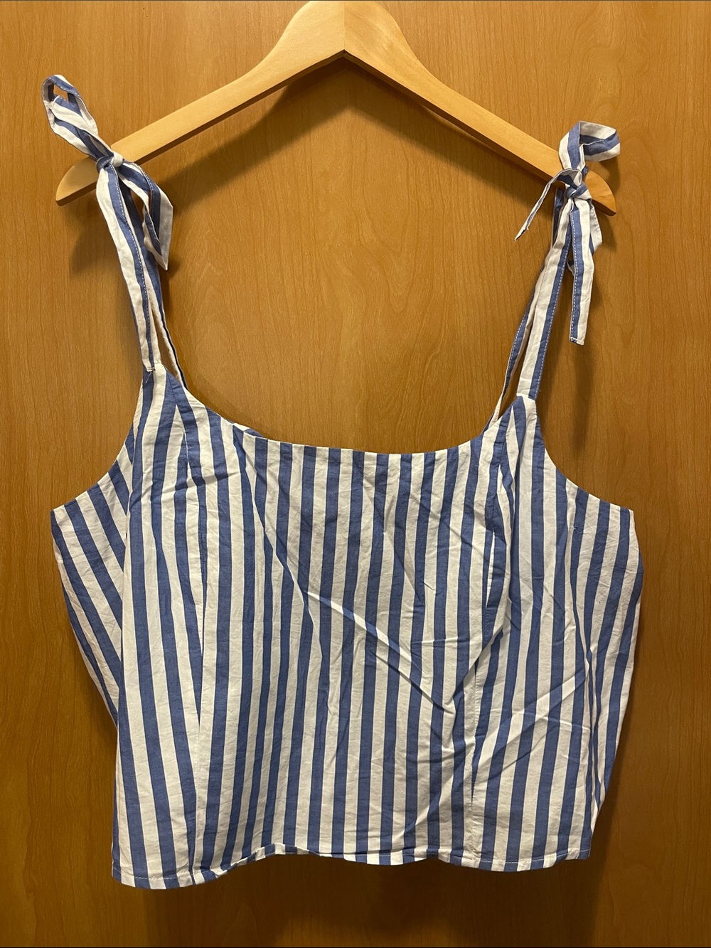 Old Navy Blue & White Striped Tie-Shoulder Crop Tank